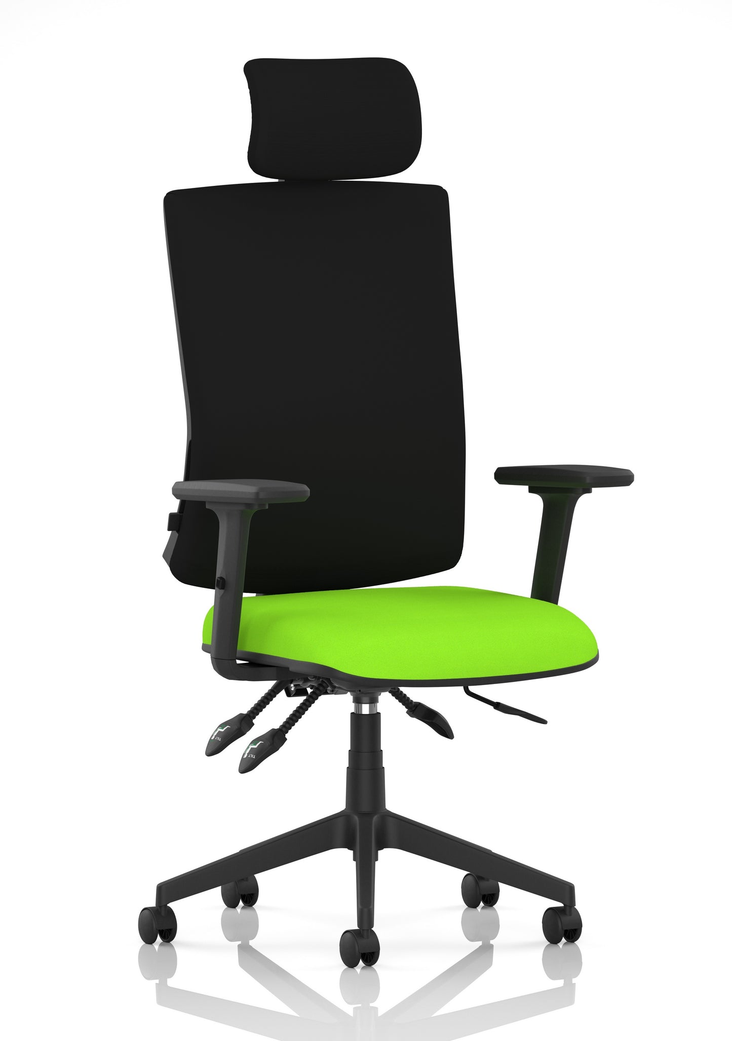 Orlena High Back Ergonomic Task Operator Office Chair with Headrest Bespoke Myrrh Green Black With Arms - Industrious Decor