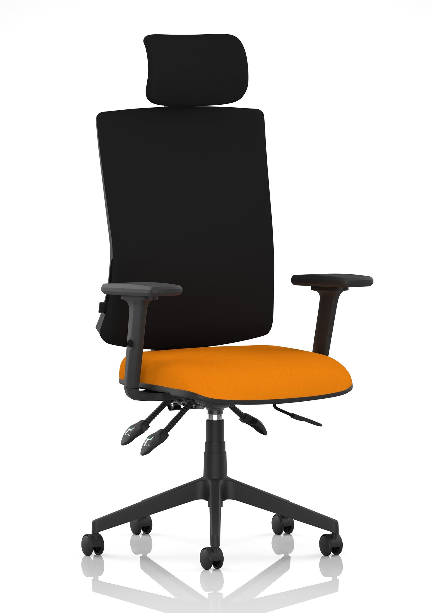 Orlena High Back Ergonomic Task Operator Office Chair with Headrest Bespoke Senna Yellow Black With Arms - Industrious Decor