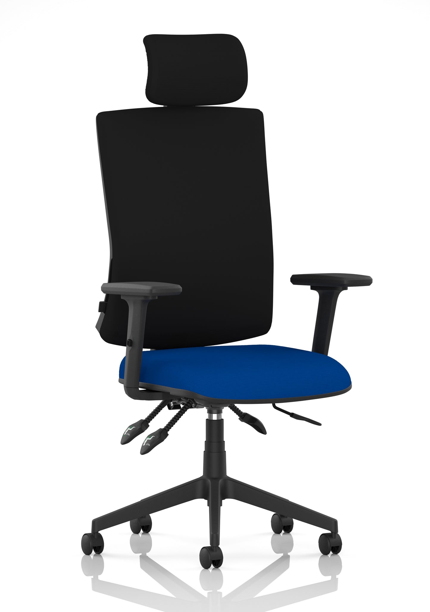 Orlena High Back Ergonomic Task Operator Office Chair with Headrest Bespoke Stevia Blue Black With Arms - Industrious Decor
