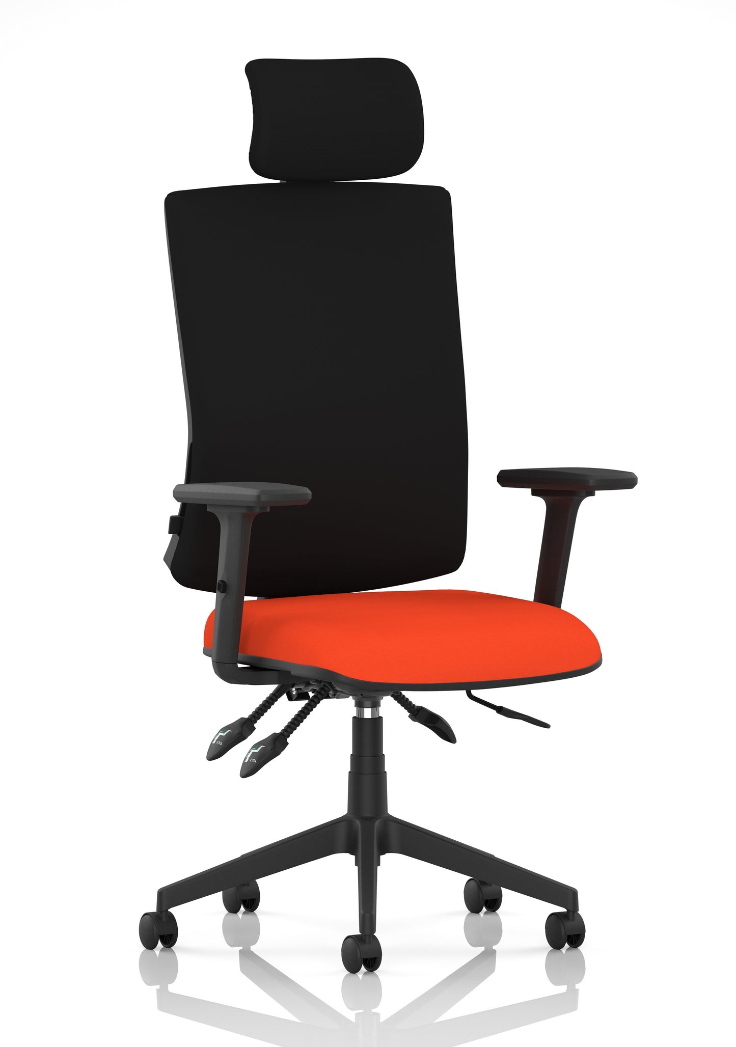 Orlena High Back Ergonomic Task Operator Office Chair with Headrest Bespoke Tabasco Orange Black With Arms - Industrious Decor