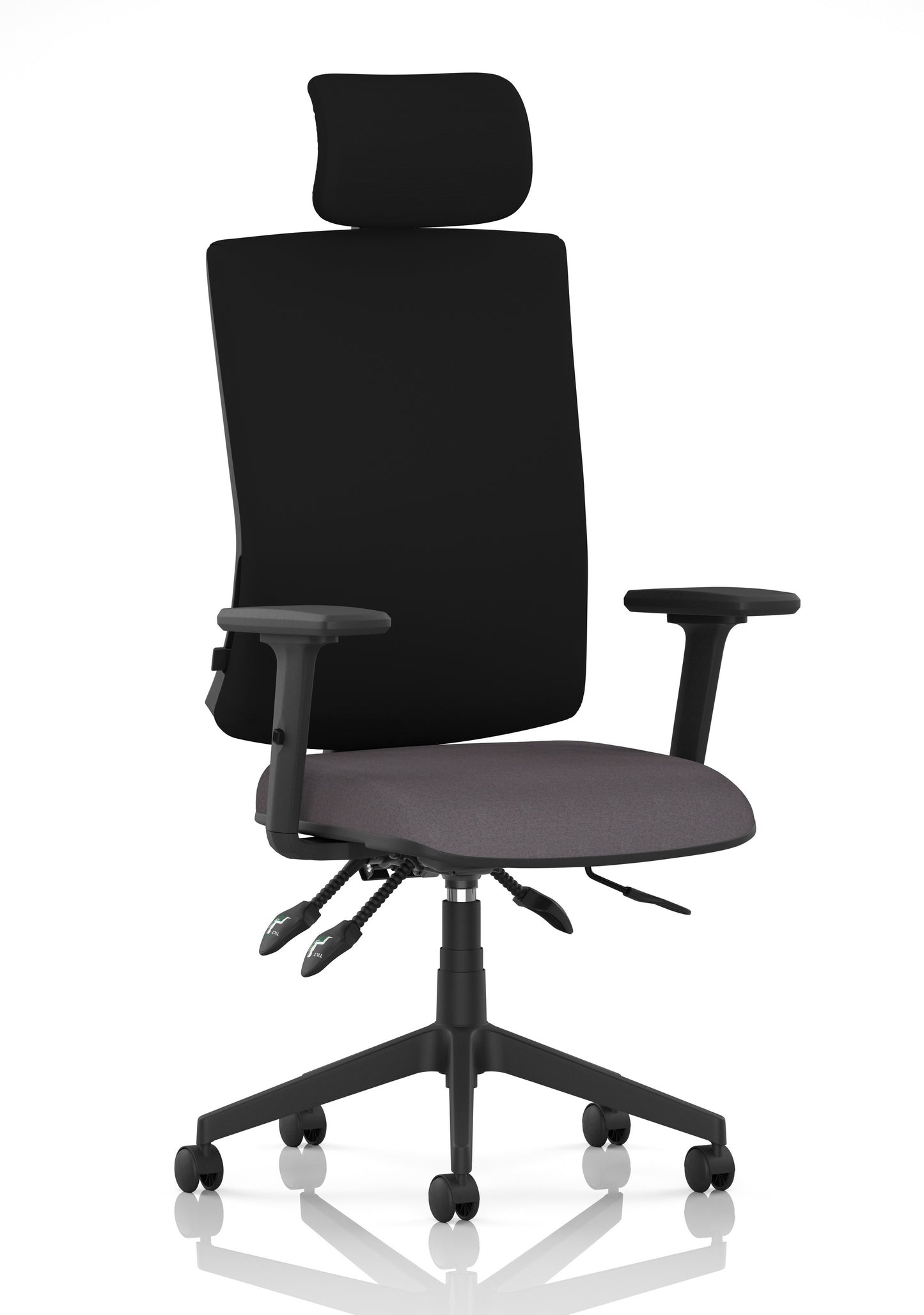 Orlena High Back Ergonomic Task Operator Office Chair with Headrest Bespoke Rivet Fuse Black With Arms - Industrious Decor