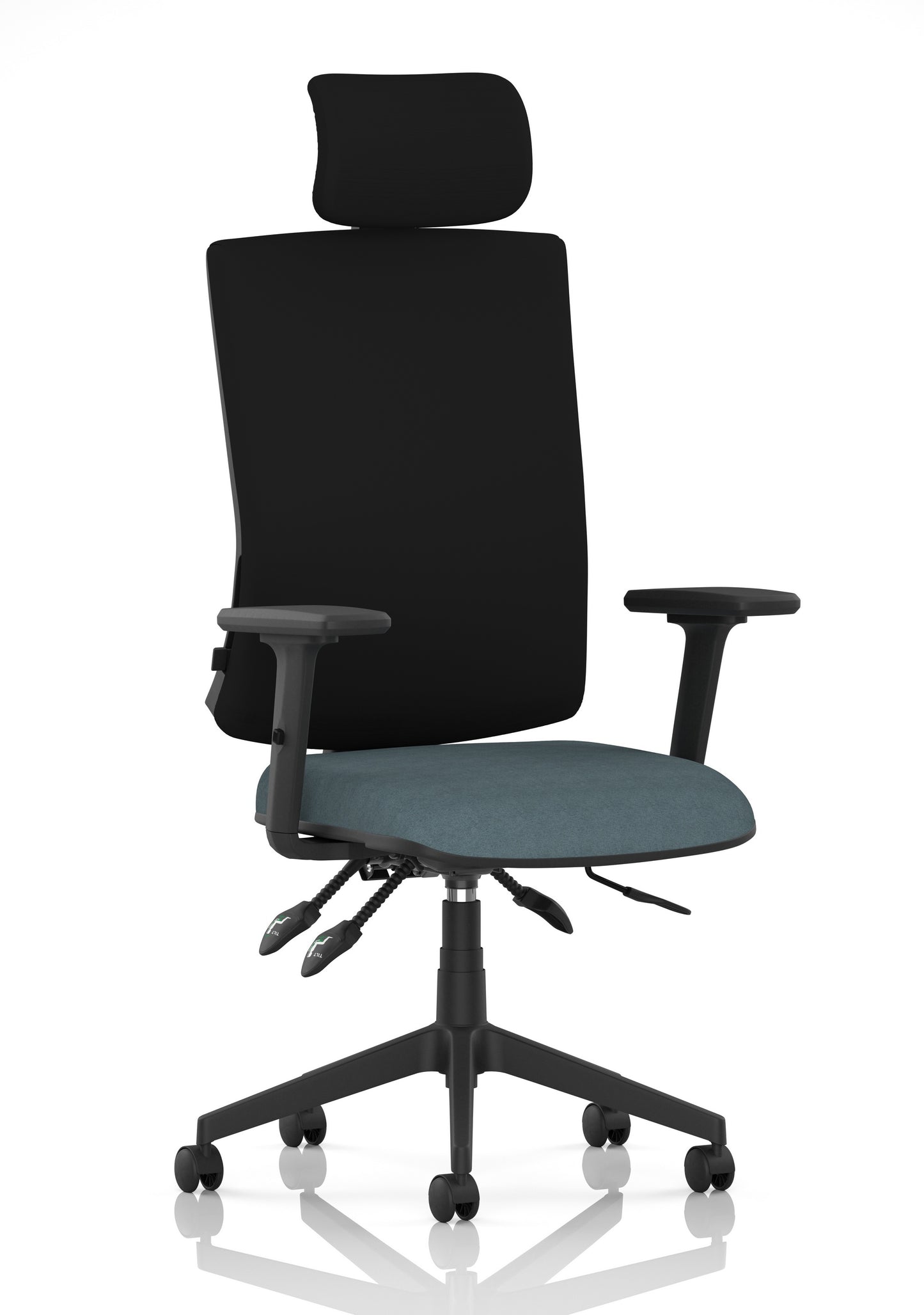 Orlena High Back Ergonomic Task Operator Office Chair with Headrest Bespoke Rivet Quench Black With Arms - Industrious Decor