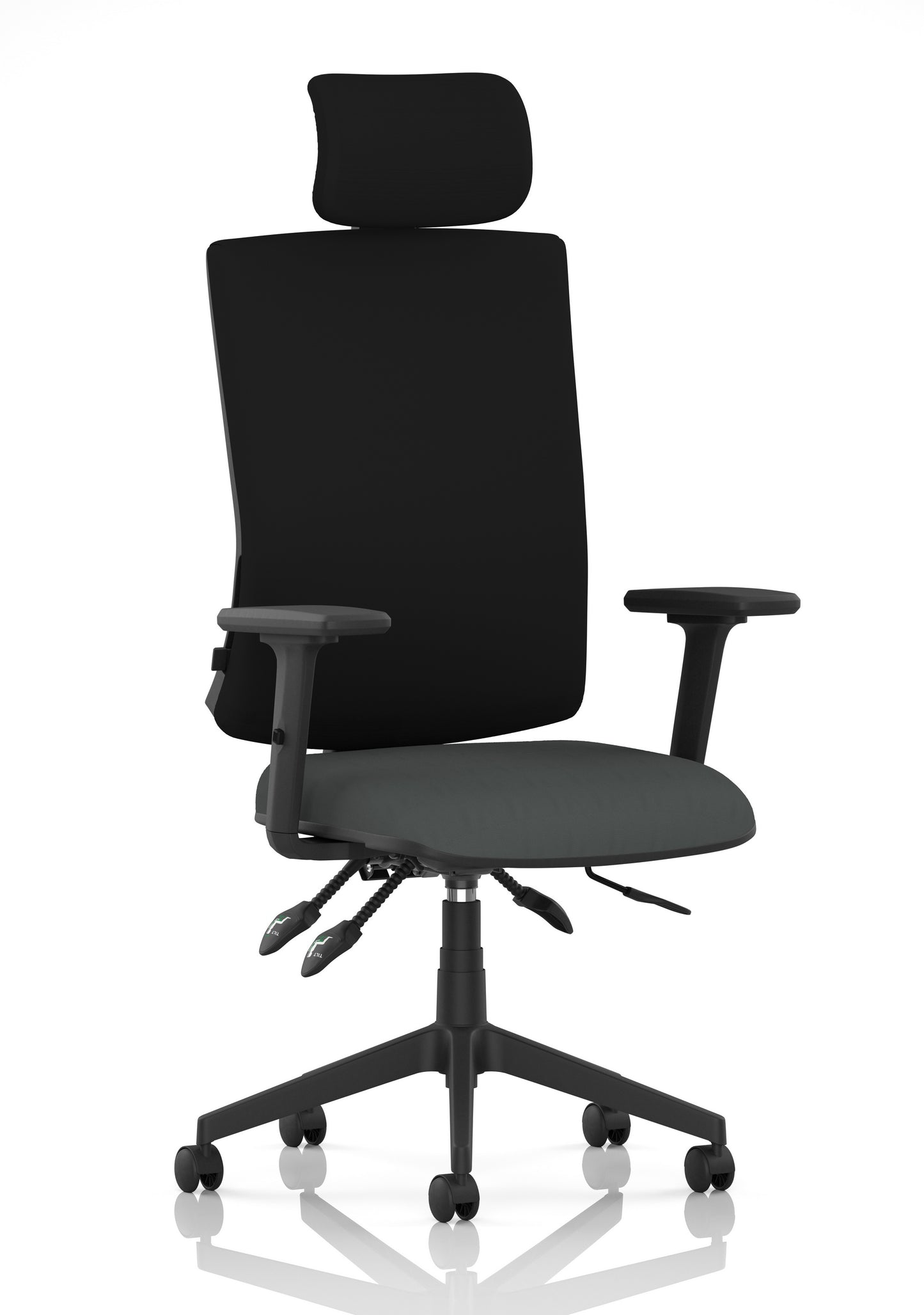 Orlena High Back Ergonomic Task Operator Office Chair with Headrest Bespoke Quest Mussel Black With Arms - Industrious Decor