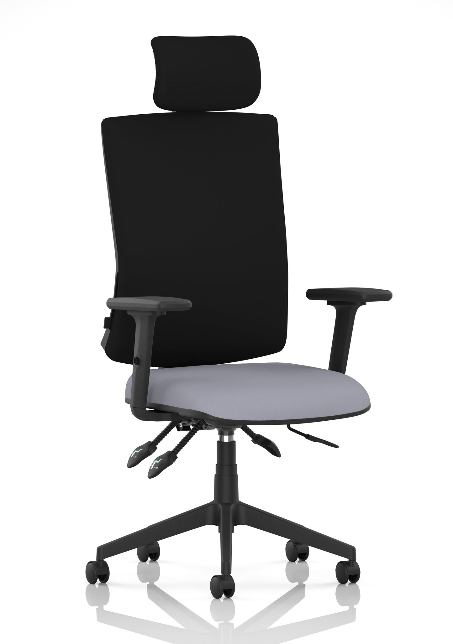 Orlena High Back Ergonomic Task Operator Office Chair with Headrest Bespoke Quest Shell Black With Arms - Industrious Decor
