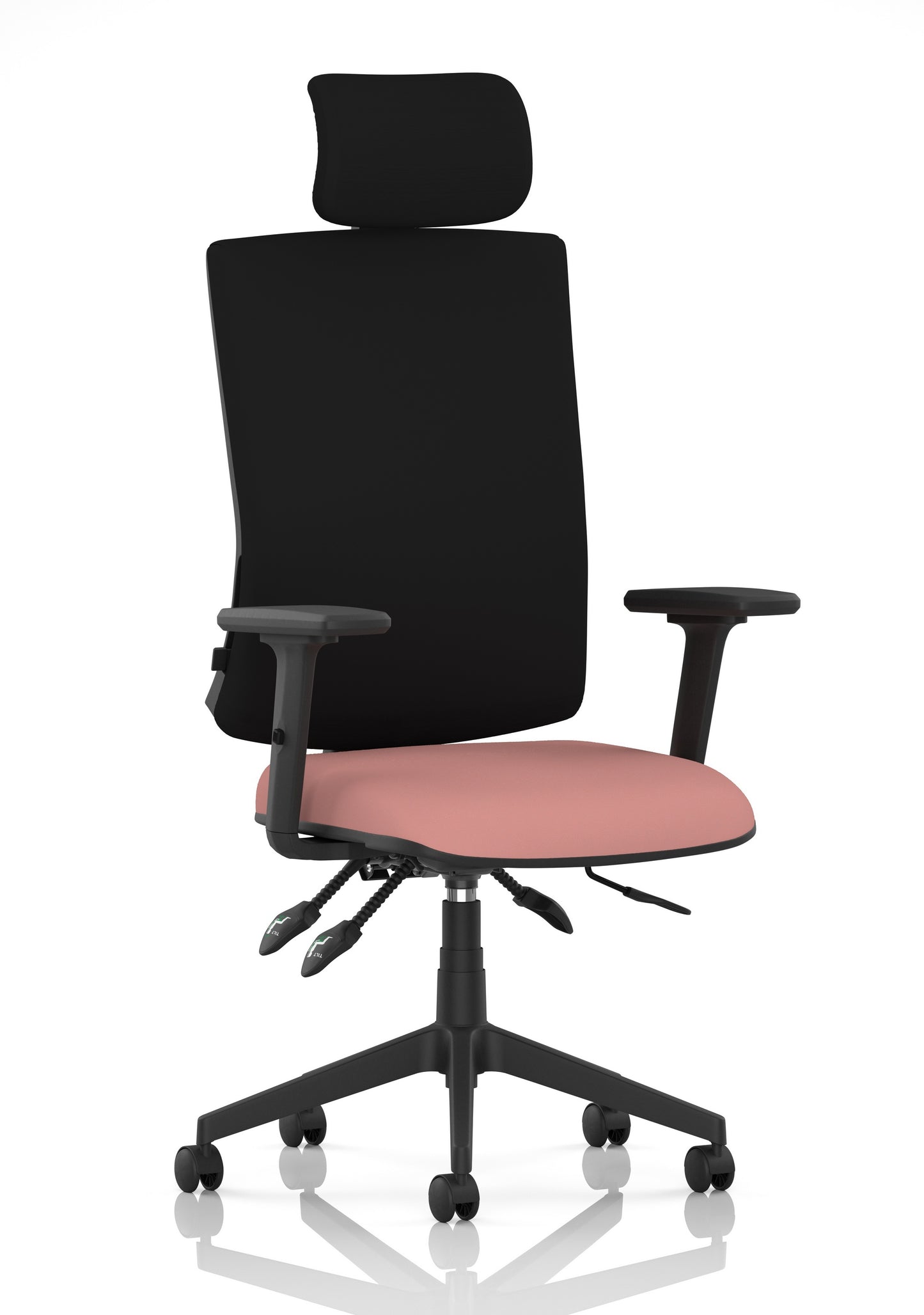 Orlena High Back Ergonomic Task Operator Office Chair with Headrest Bespoke Quest Shrimp Black With Arms - Industrious Decor