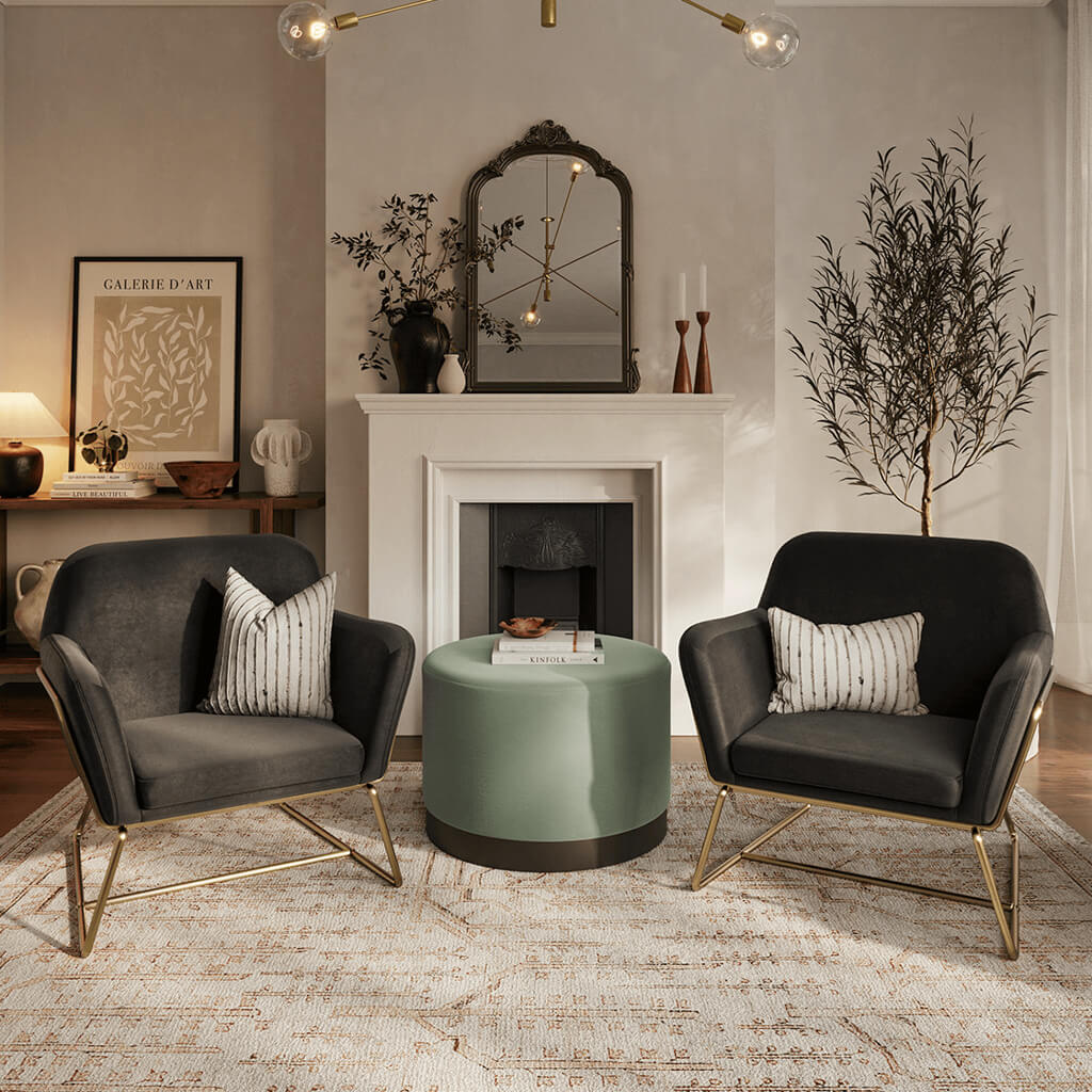 Zara Pouffe Large - Sage Green Velvet - Industrious Decor