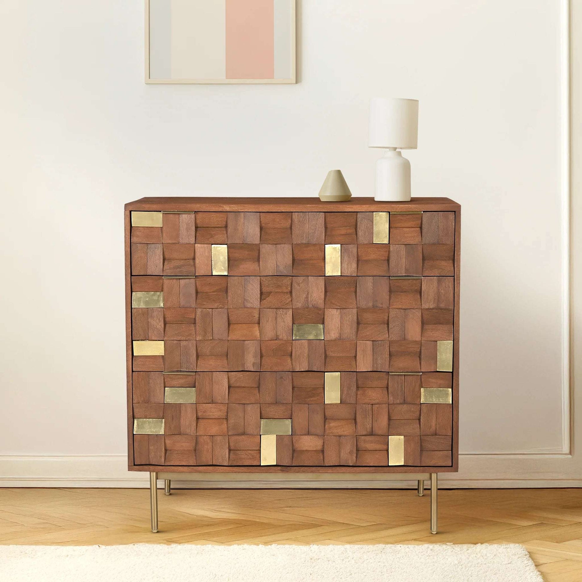 Brass and Wooden Chest of Drawers