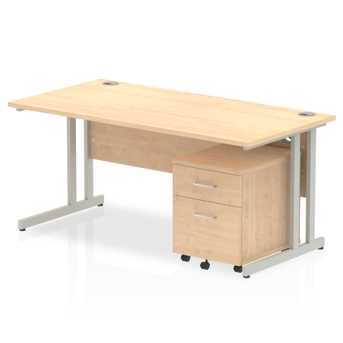ID Workplace Cantilever Desk with Mobile Pedestal Maple Silver 2 Drawer Mobile Pedestal - Industrious Decor