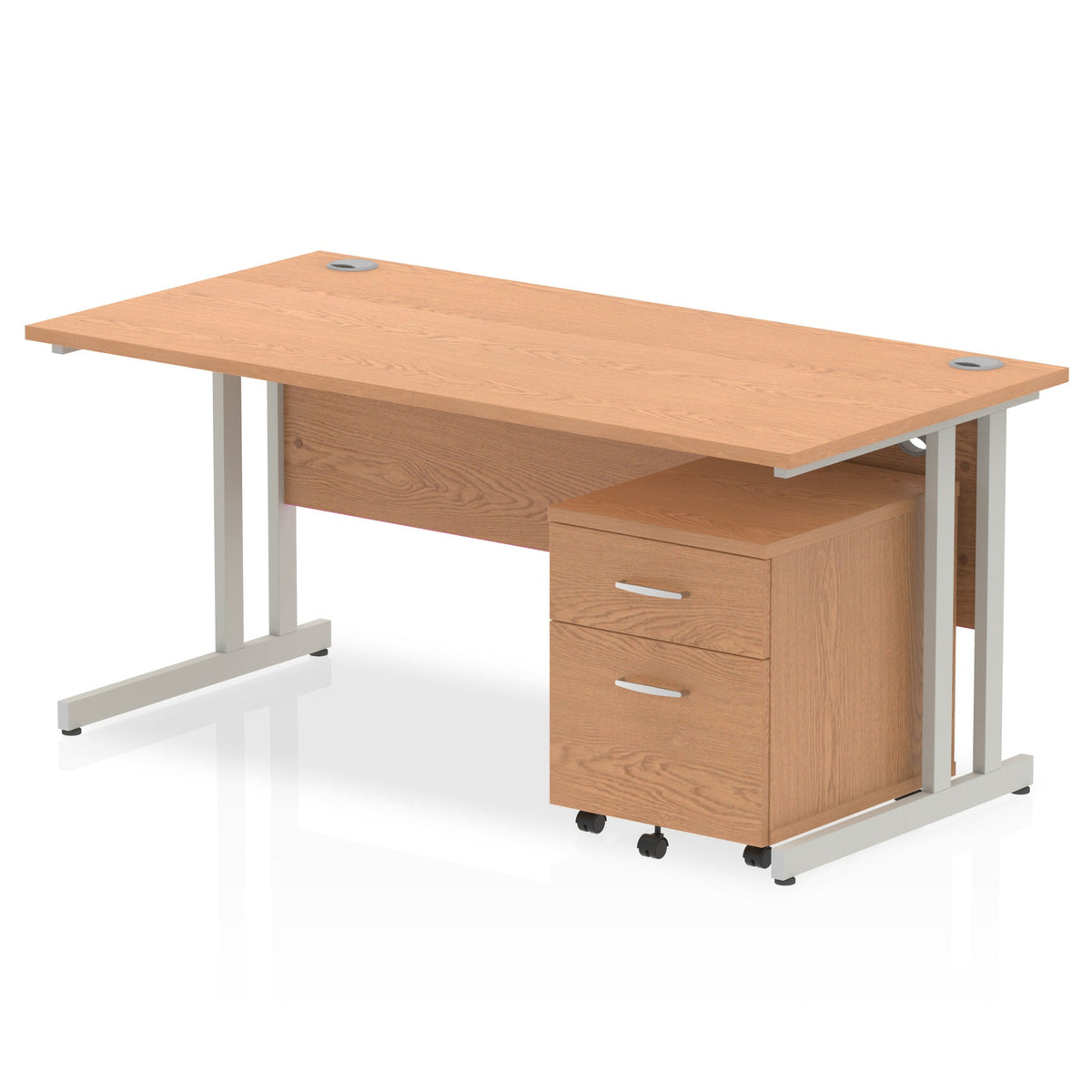 ID Workplace Cantilever Desk with Mobile Pedestal Oak Silver 2 Drawer Mobile Pedestal - Industrious Decor
