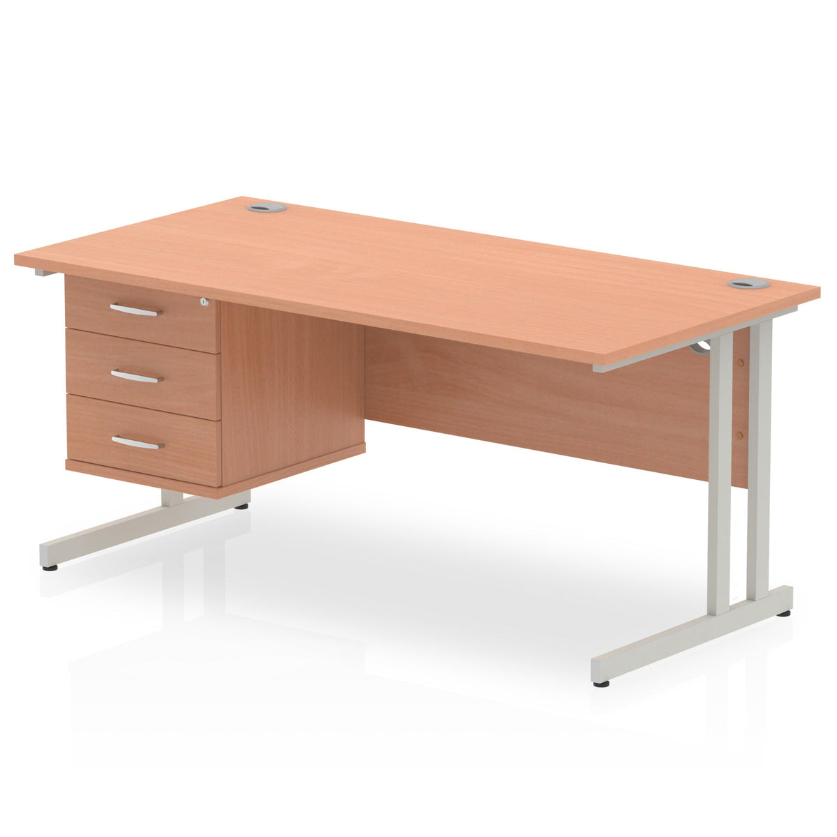ID Workplace Cantilever Desk with 3 Drawer Fixed Pedestal Beech Silver - Industrious Decor