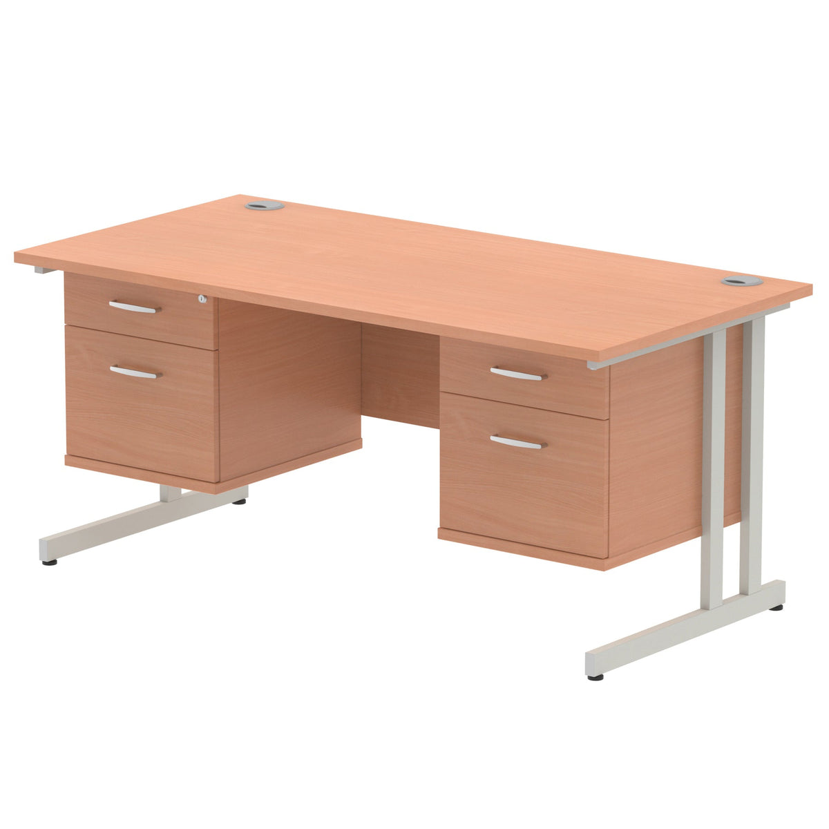 ID Workplace Cantilever Desk with Double 2-Drawer Pedestals Beech Silver - Industrious Decor