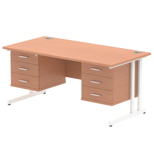 ID Workplace Cantilever Desk with Double 3-Drawer Pedestals Beech White - Industrious Decor
