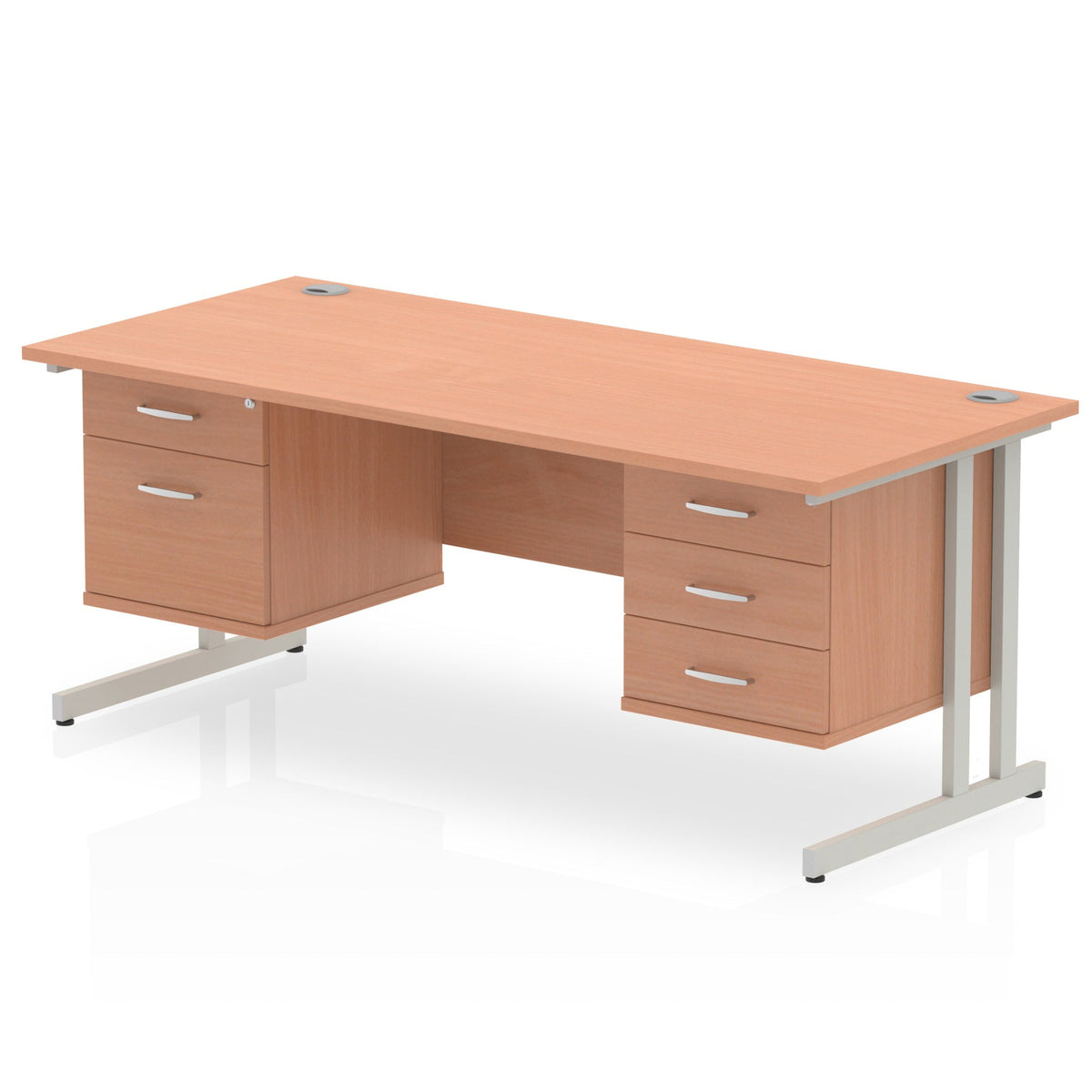 ID Workplace Cantilever Desk with 2-Drawer & 3-Drawer Pedestals Beech Silver - Industrious Decor