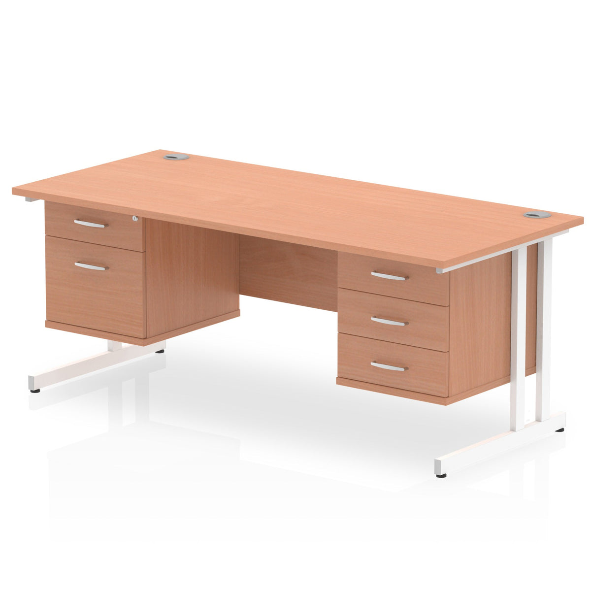 ID Workplace Cantilever Desk with 2-Drawer & 3-Drawer Pedestals Beech White - Industrious Decor