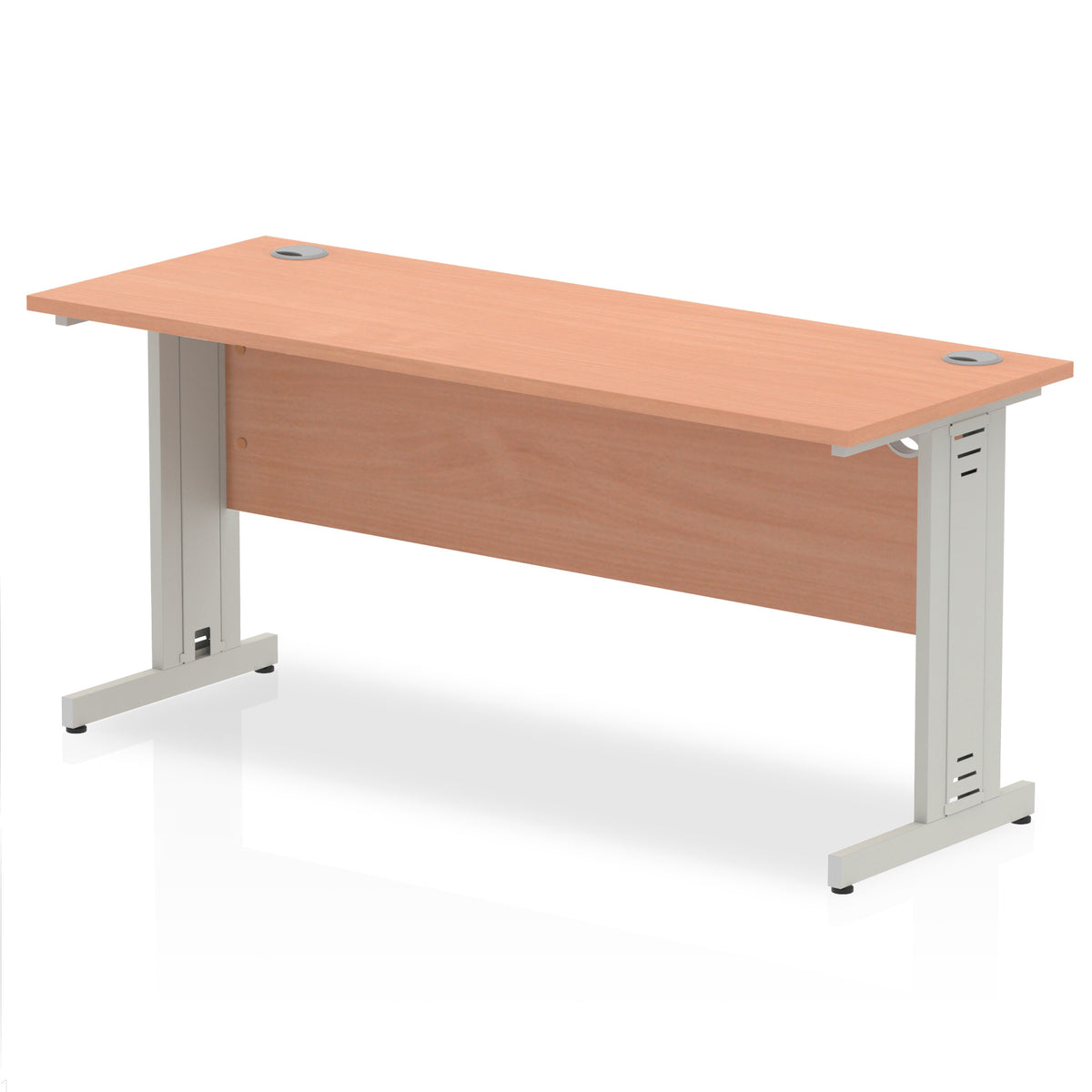 ID Workplace Slimline Cable Managed Desk – 1600mm Beech Silver - Industrious Decor