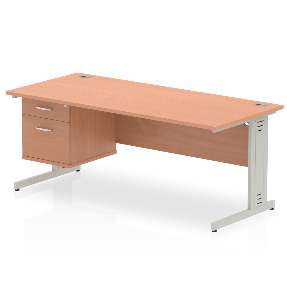 ID Workplace Cable Managed Desk – 1800mm Beech 2 Drawer Silver - Industrious Decor