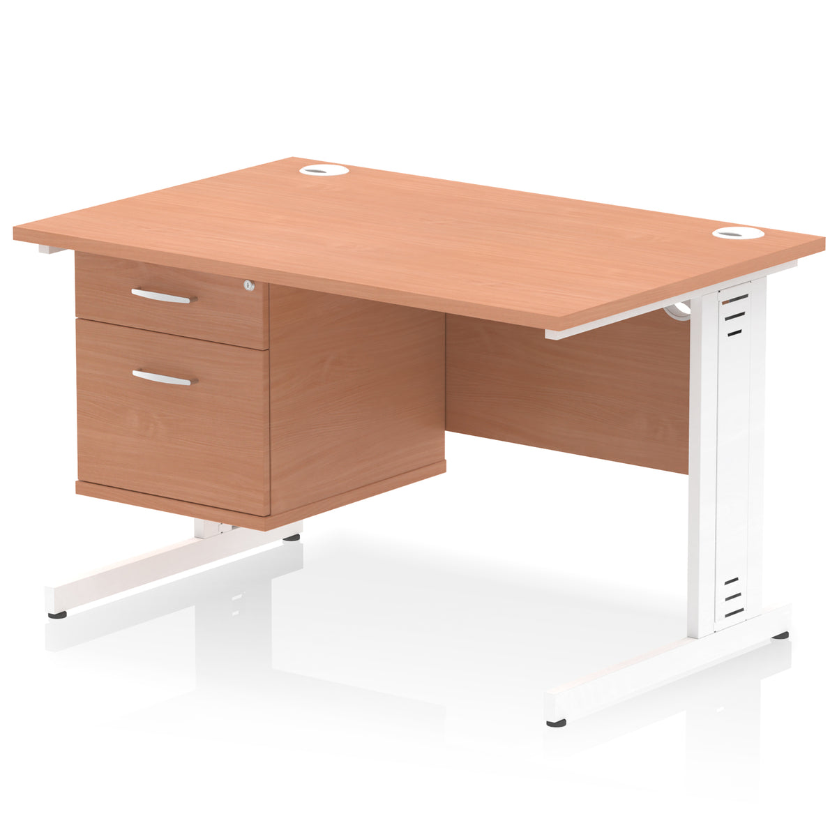 ID Workplace Cable Managed Desk – 1200mm Beech 2 Drawer White - Industrious Decor