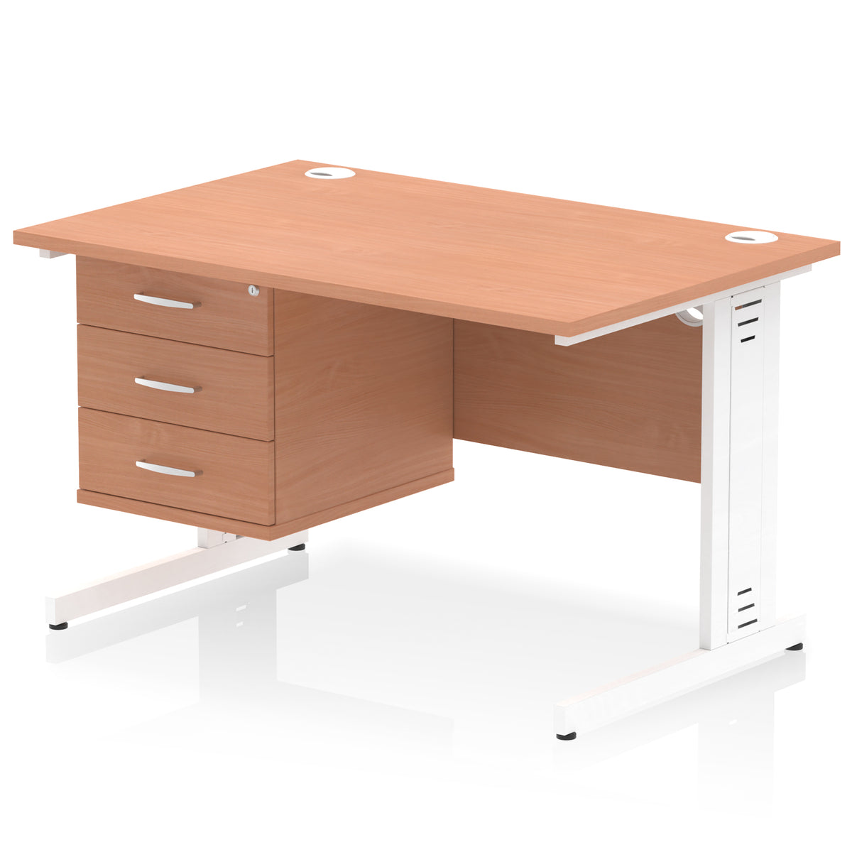 ID Workplace Cable Managed Desk – 1200mm Beech 3 Drawer White - Industrious Decor