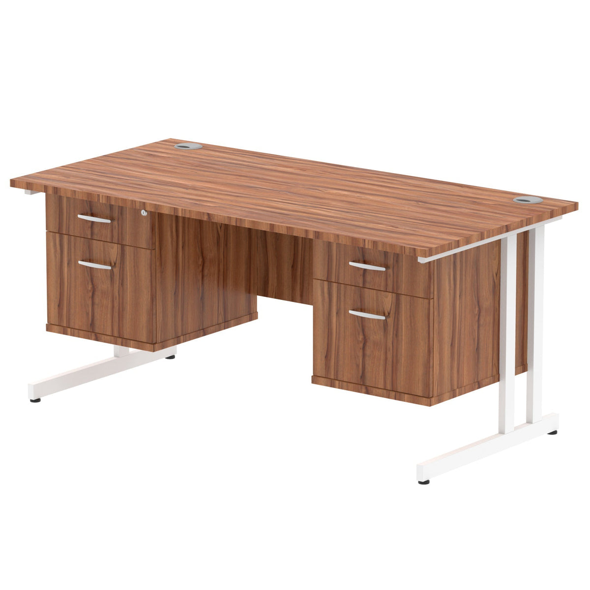 ID Workplace Cantilever Desk with Double 2-Drawer Pedestals Walnut White - Industrious Decor