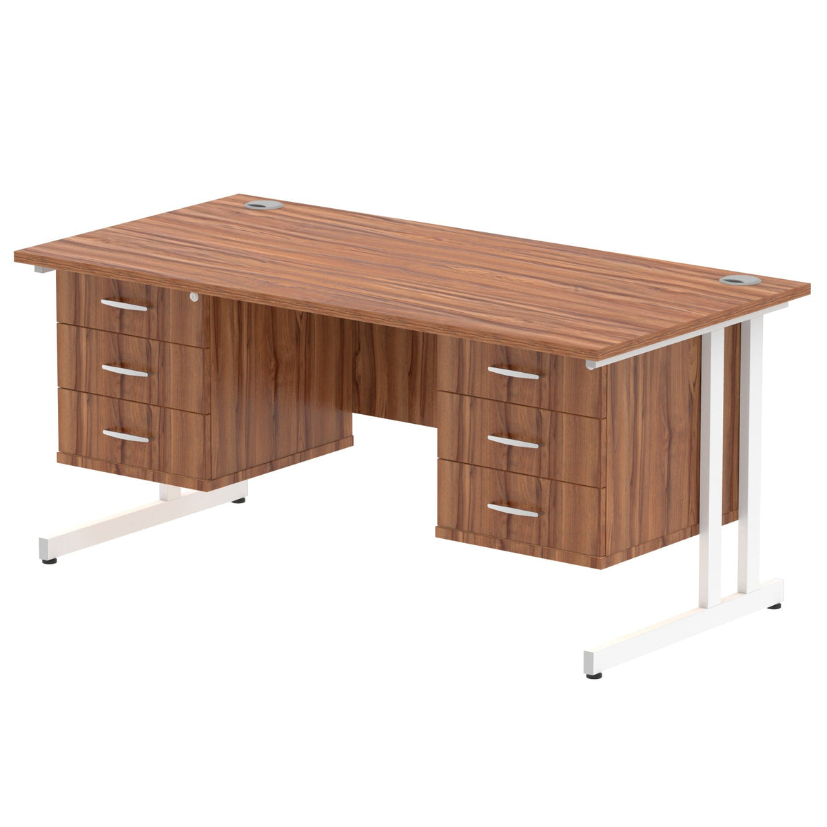 ID Workplace Cantilever Desk with Double 3-Drawer Pedestals Walnut White - Industrious Decor