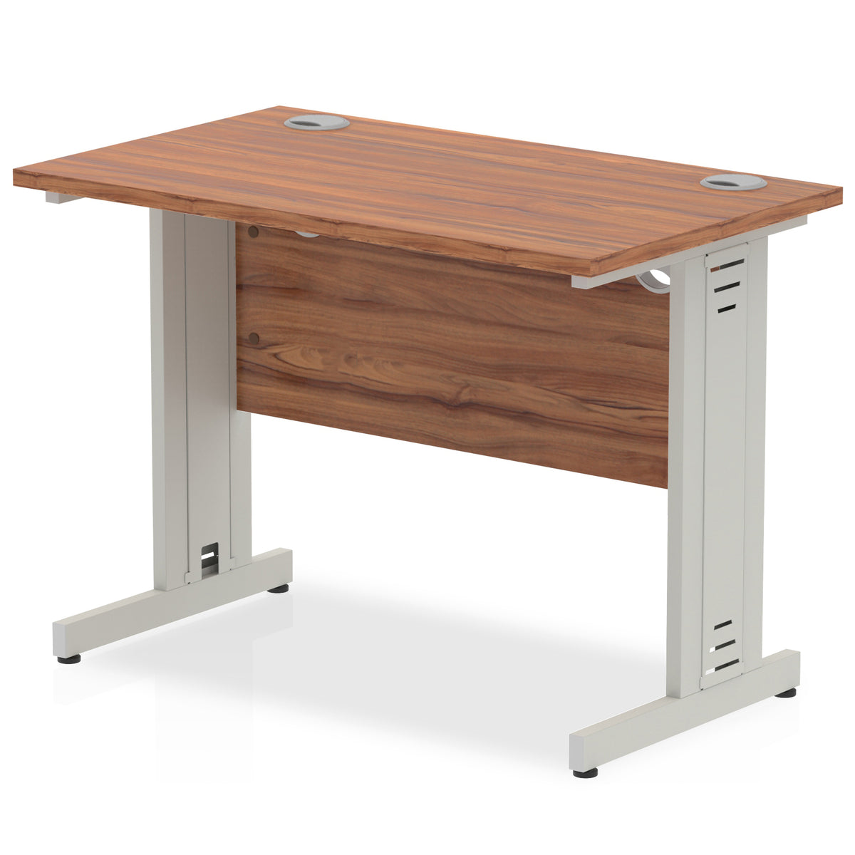ID Workplace Slimline Cable Managed Desk – 1000mm Walnut Silver - Industrious Decor