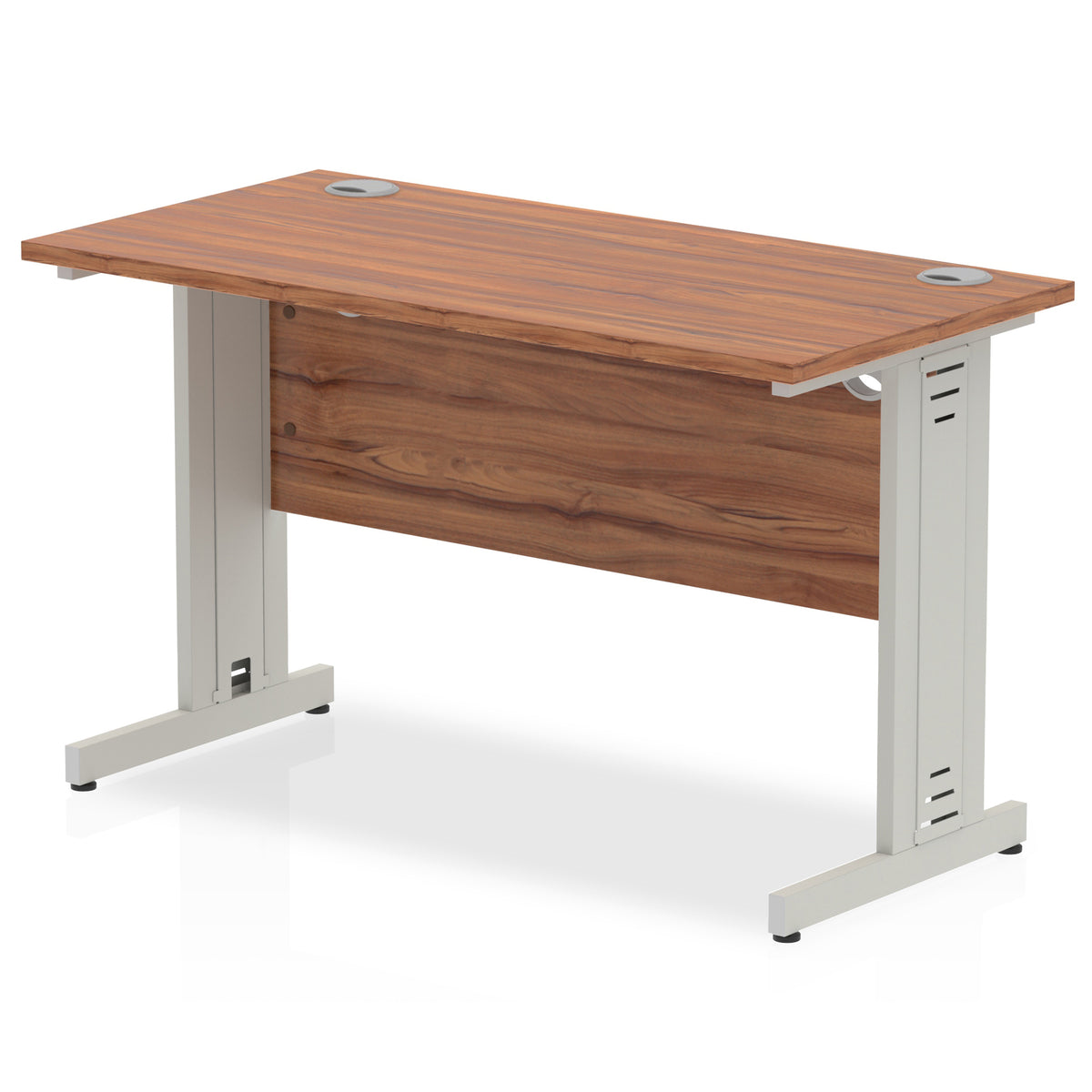 ID Workplace Slimline Cable Managed Desk – 1200mm Walnut Silver - Industrious Decor