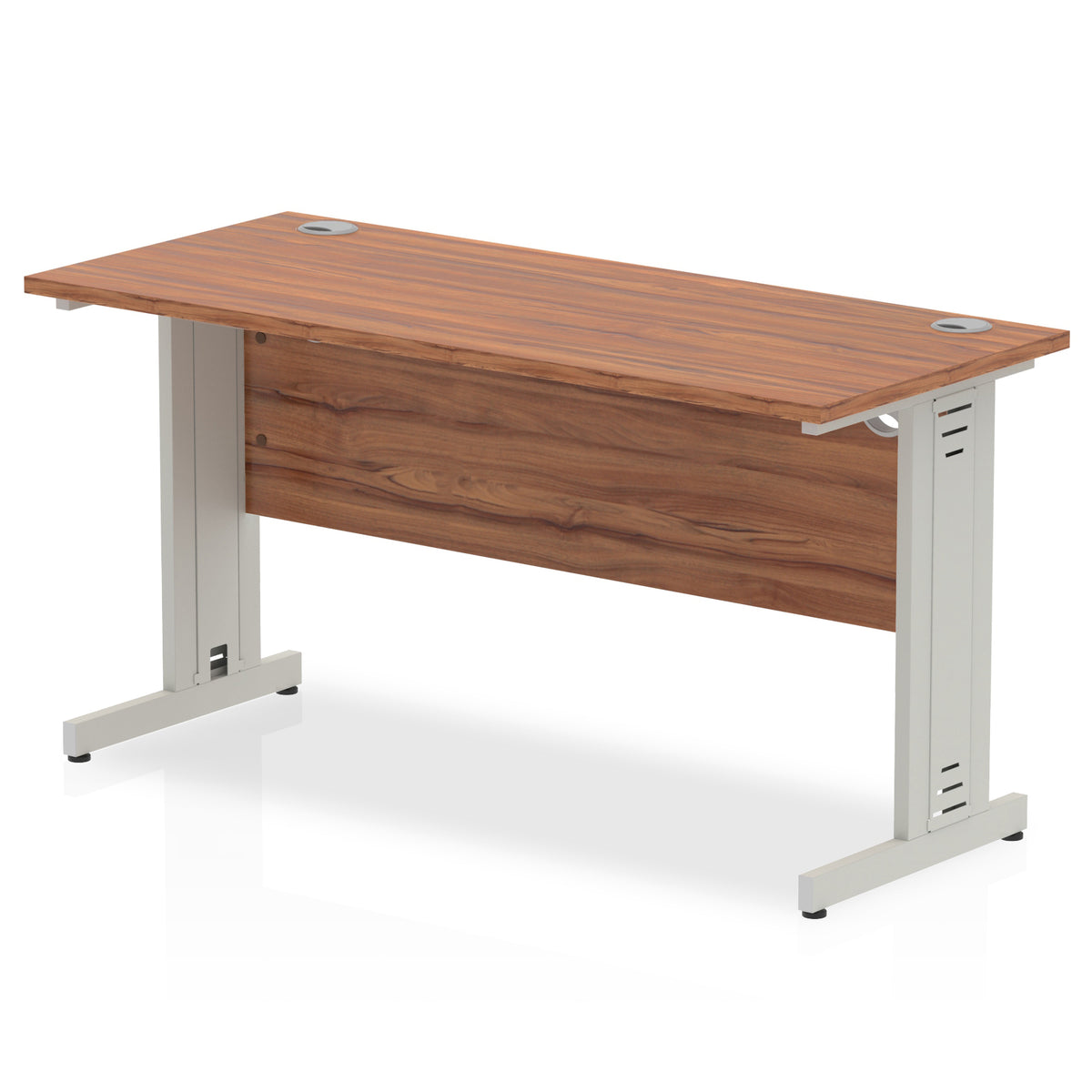 ID Workplace Slimline Cable Managed Desk – 1400mm Walnut Silver - Industrious Decor