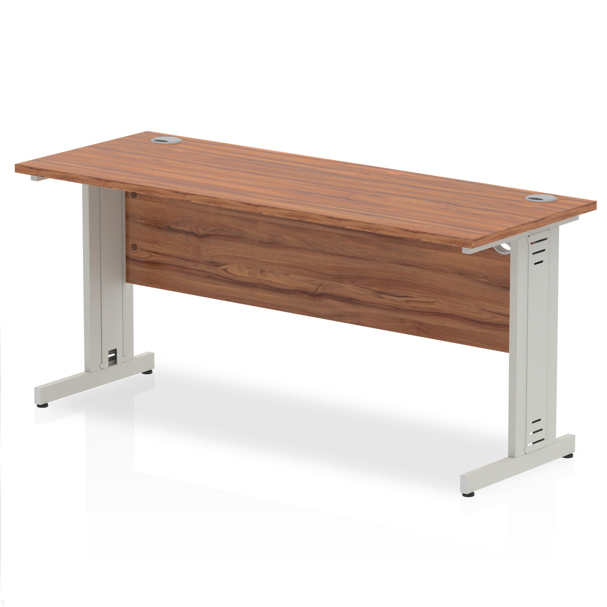 ID Workplace Slimline Cable Managed Desk – 1600mm Walnut Silver - Industrious Decor
