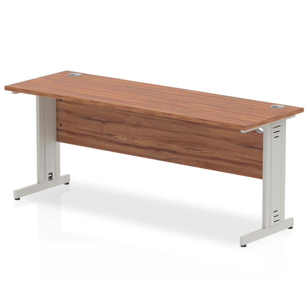 ID Workplace Slimline Cable Managed Desk – 1800mm Walnut Silver - Industrious Decor