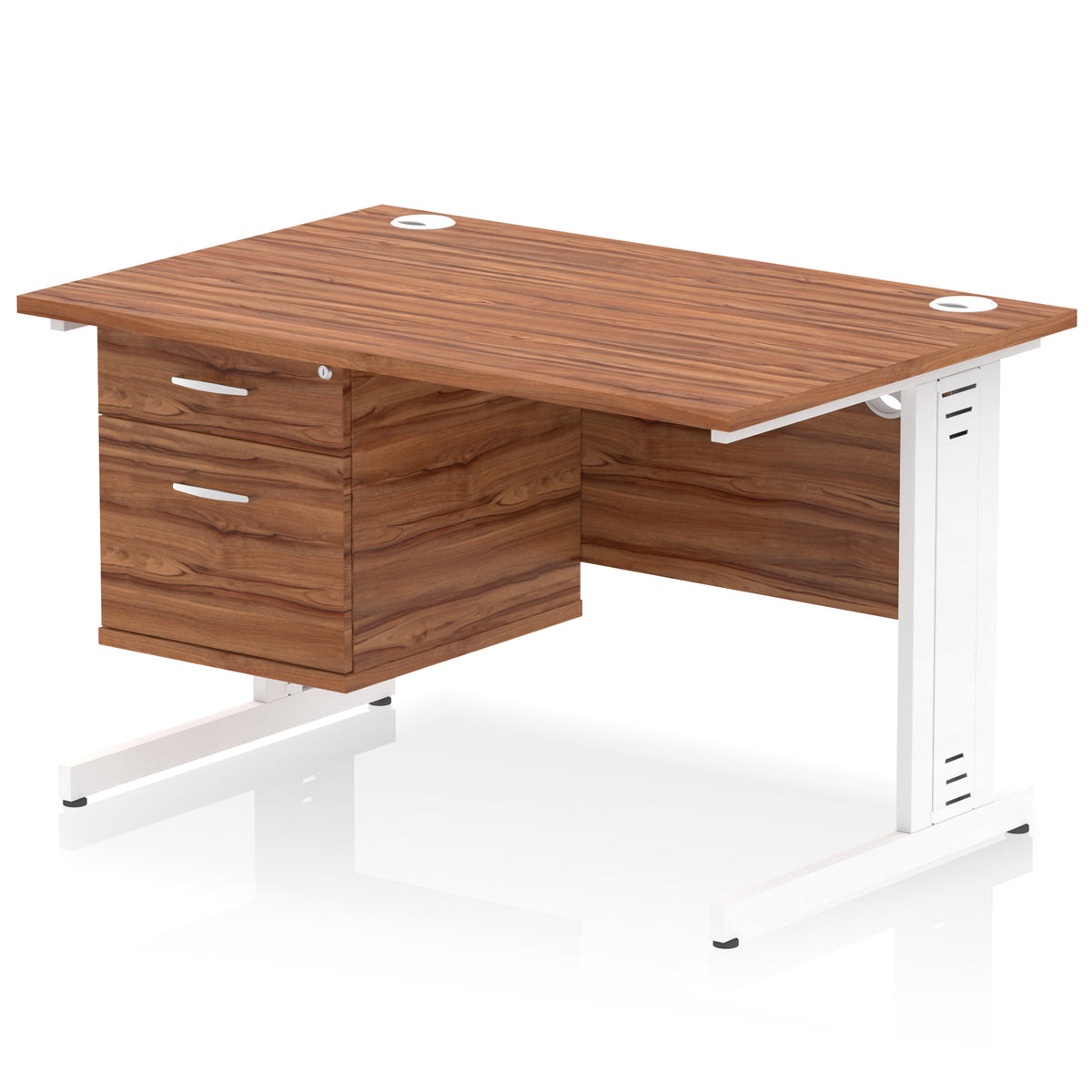 ID Workplace Cable Managed Desk – 1200mm Walnut 2 Drawer White - Industrious Decor