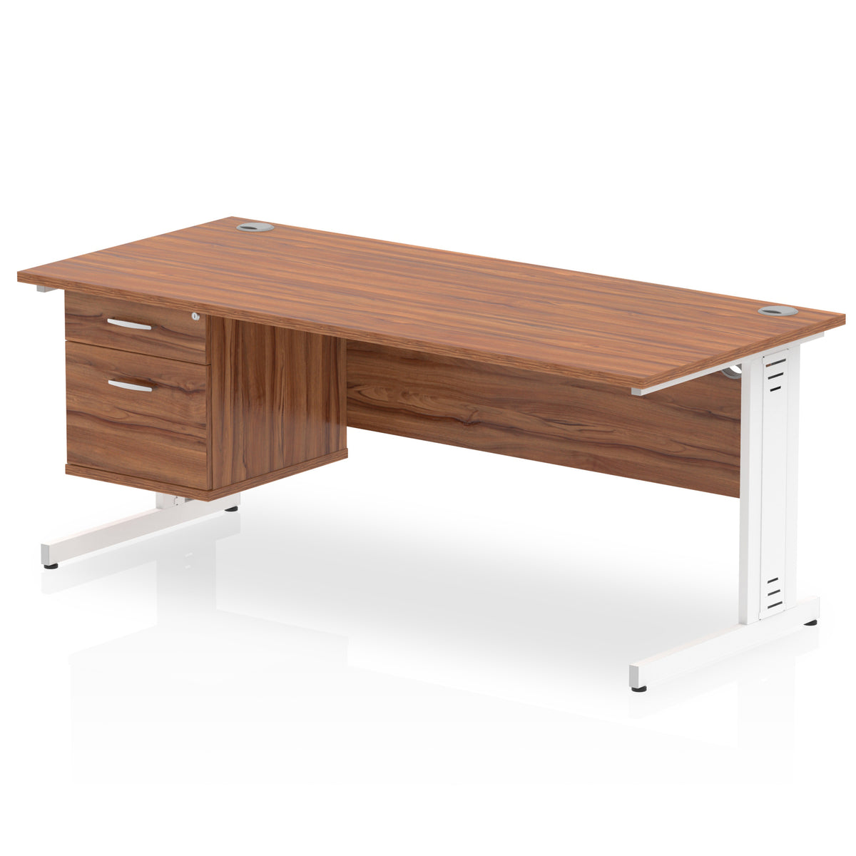 ID Workplace Cable Managed Desk – 1800mm Walnut 2 Drawer White - Industrious Decor