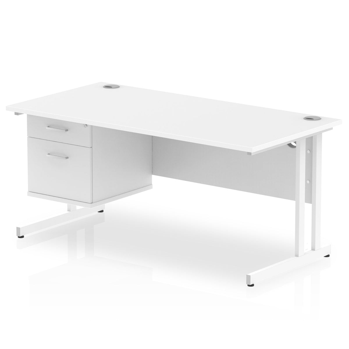 ID Workplace Cantilever Desk with 2 Drawer Fixed Pedestal White White - Industrious Decor