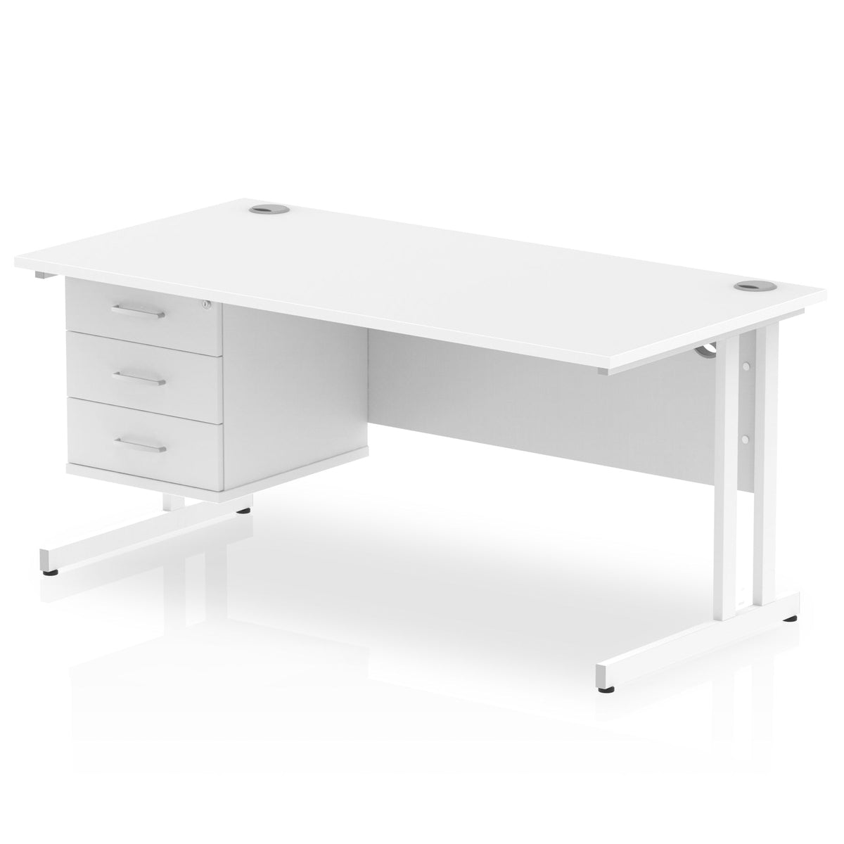 ID Workplace Cantilever Desk with 3 Drawer Fixed Pedestal White White - Industrious Decor