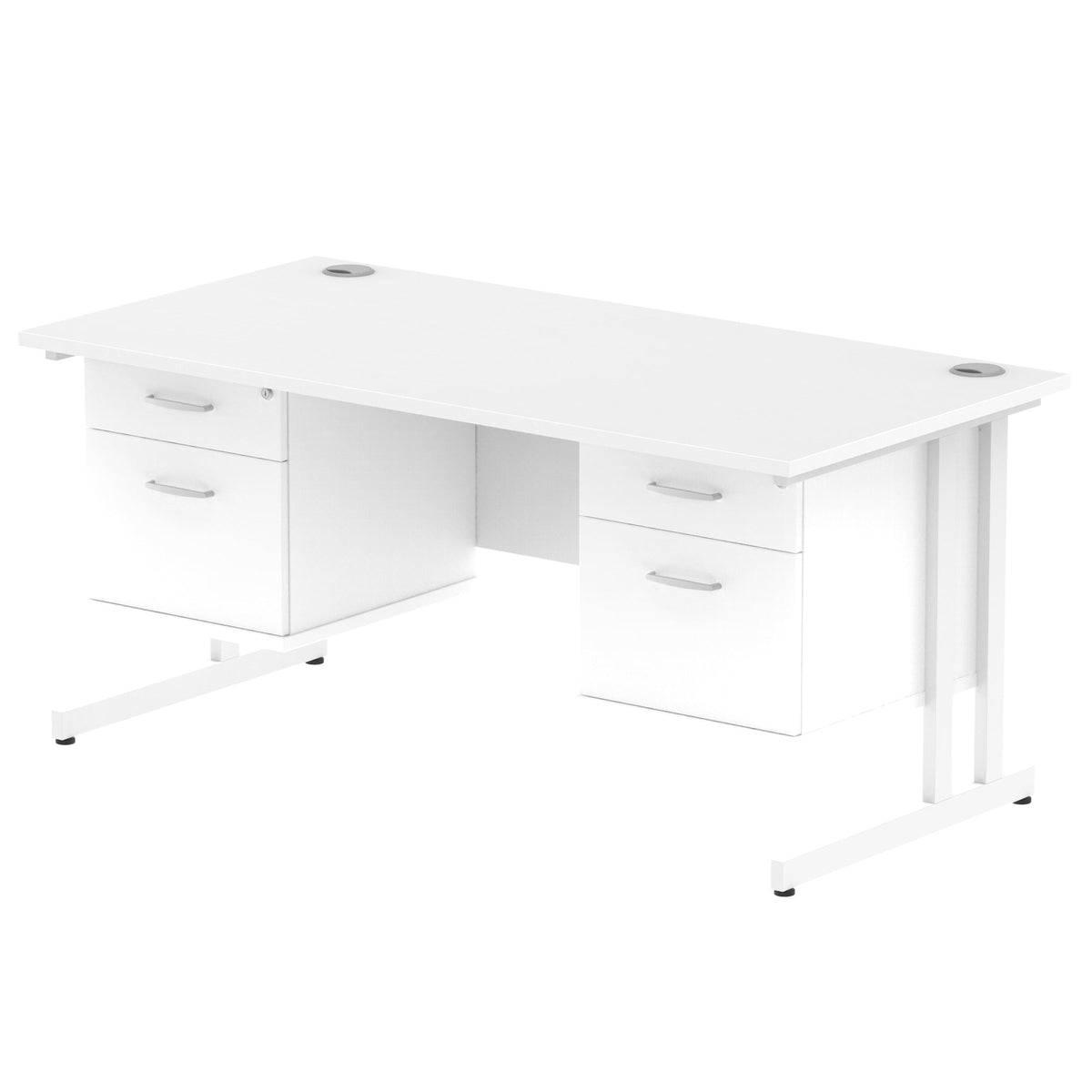 ID Workplace Cantilever Desk with Double 2-Drawer Pedestals White White - Industrious Decor