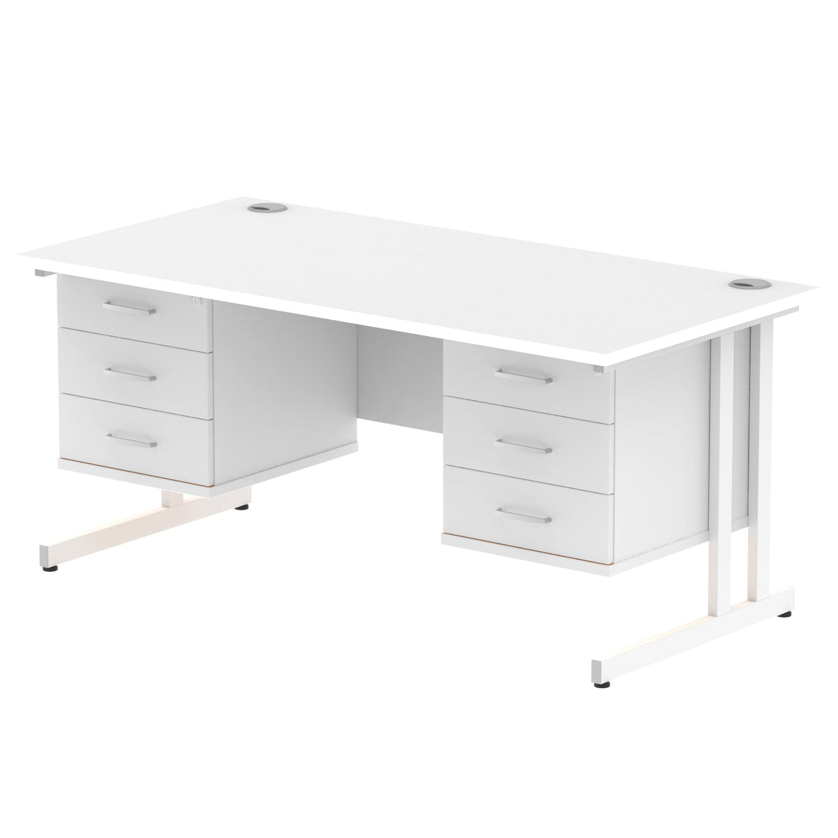 ID Workplace Cantilever Desk with Double 3-Drawer Pedestals White White - Industrious Decor