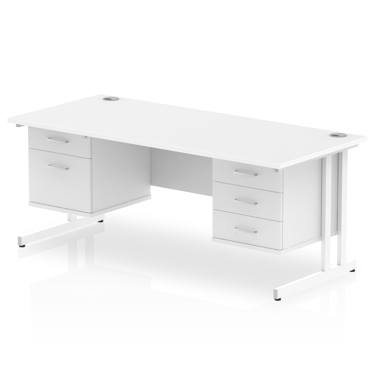 ID Workplace Cantilever Desk with 2-Drawer & 3-Drawer Pedestals White White - Industrious Decor