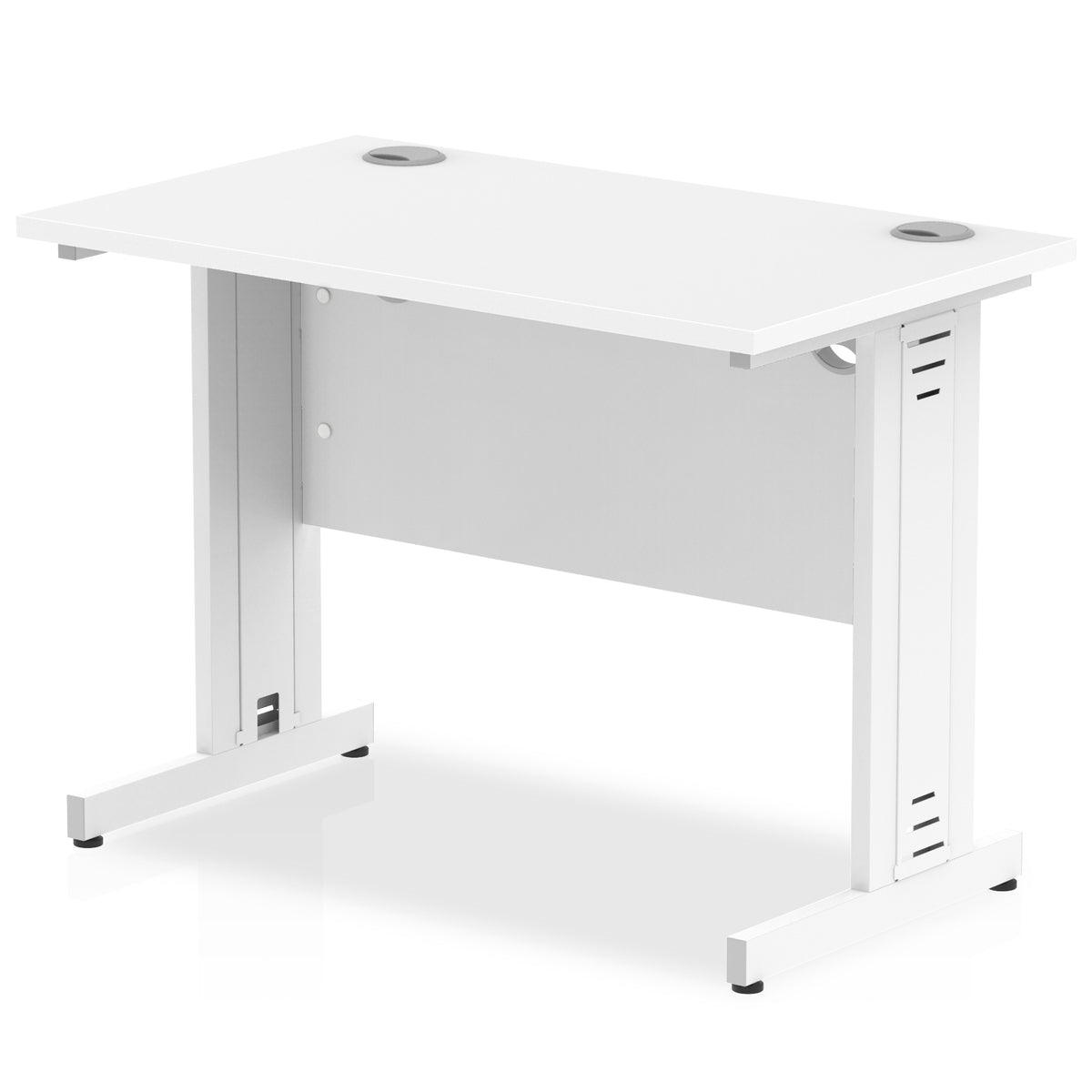 ID Workplace Slimline Cable Managed Desk – 1000mm White Silver - Industrious Decor