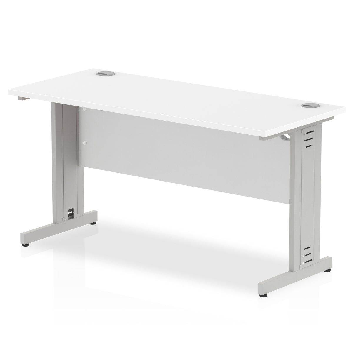 ID Workplace Slimline Cable Managed Desk – 1400mm White Silver - Industrious Decor