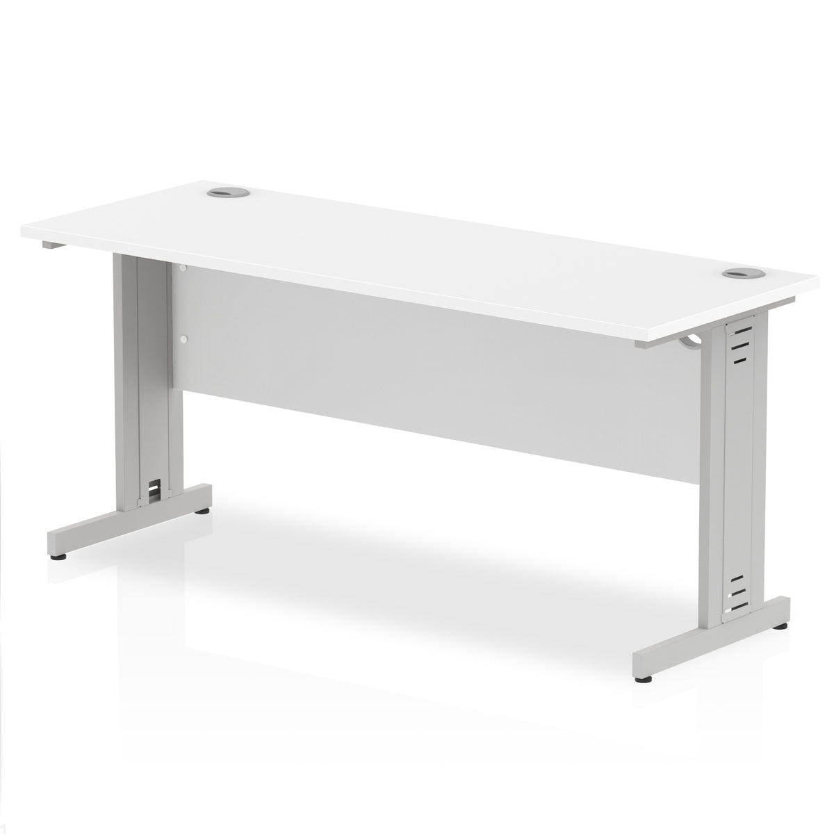ID Workplace Slimline Cable Managed Desk – 1600mm White Silver - Industrious Decor