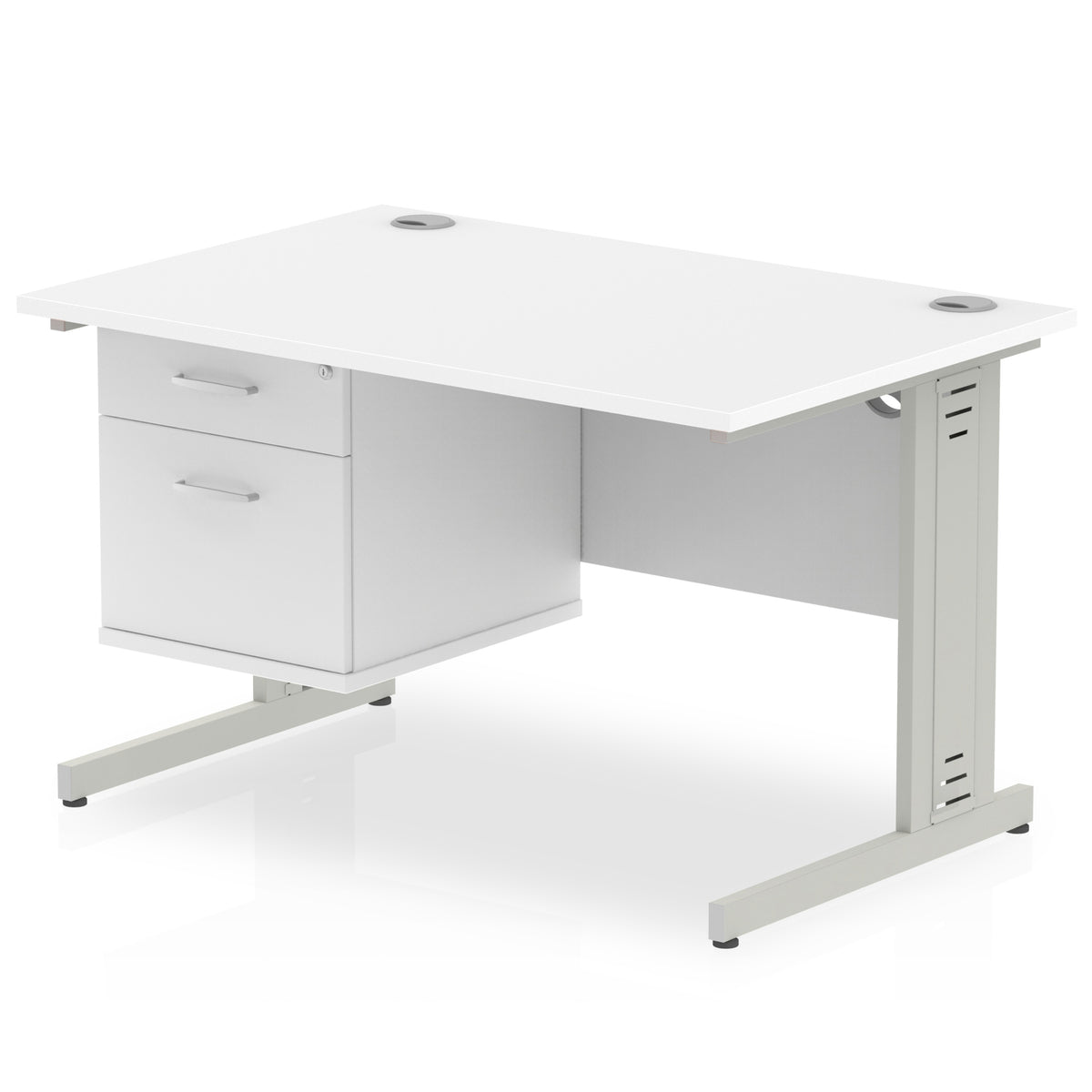 ID Workplace Cable Managed Desk – 1200mm White 2 Drawer Silver - Industrious Decor
