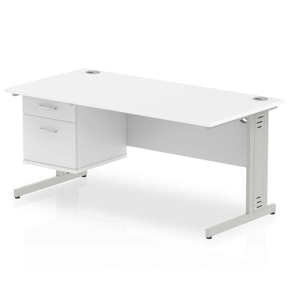 ID Workplace Cable Managed Desk – 1600mm White 2 Drawer Silver - Industrious Decor