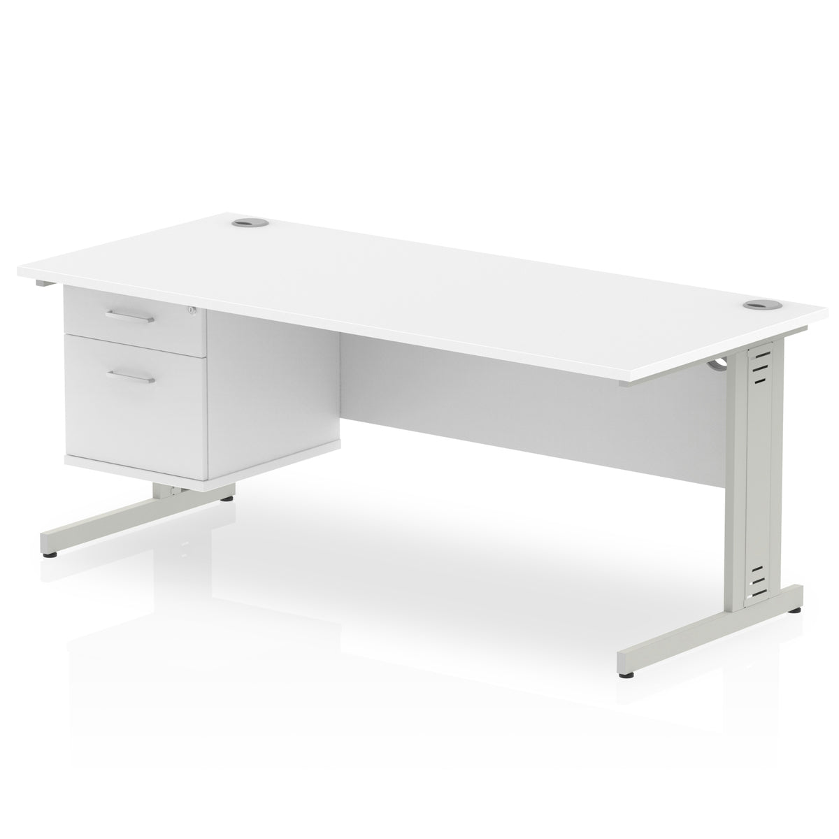 ID Workplace Cable Managed Desk – 1800mm White 2 Drawer Silver - Industrious Decor