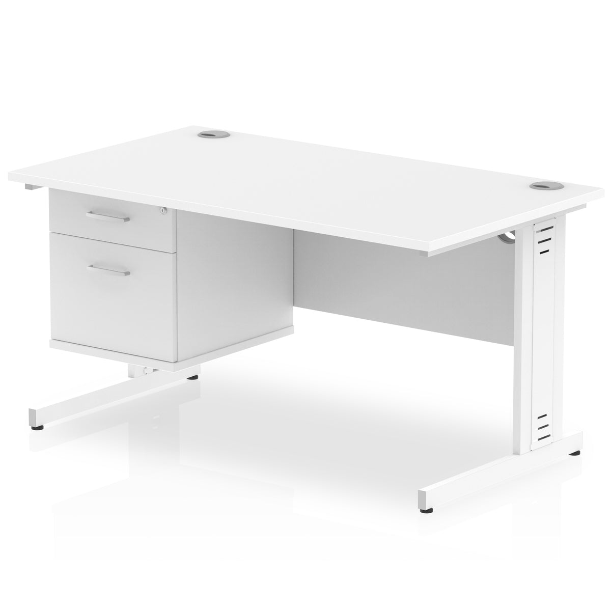 ID Workplace Cable Managed Desk – 1400mm White 2 Drawer White - Industrious Decor