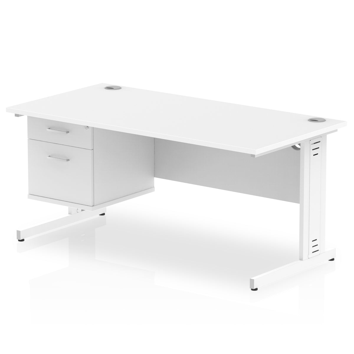 ID Workplace Cable Managed Desk – 1600mm White 2 Drawer White - Industrious Decor