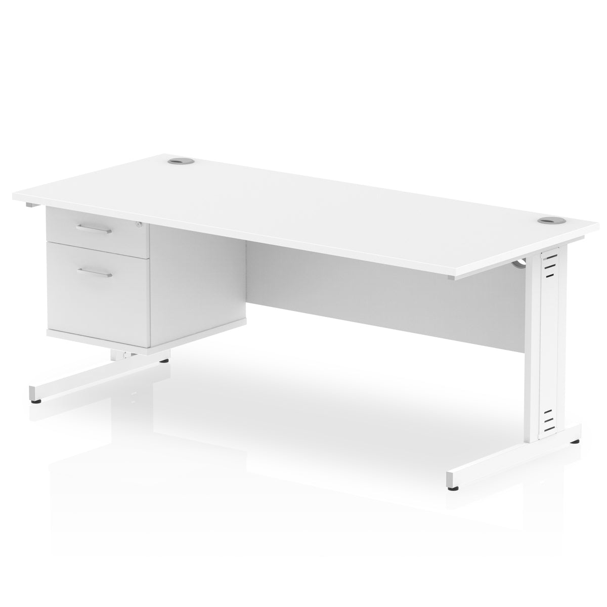 ID Workplace Cable Managed Desk – 1800mm White 2 Drawer White - Industrious Decor