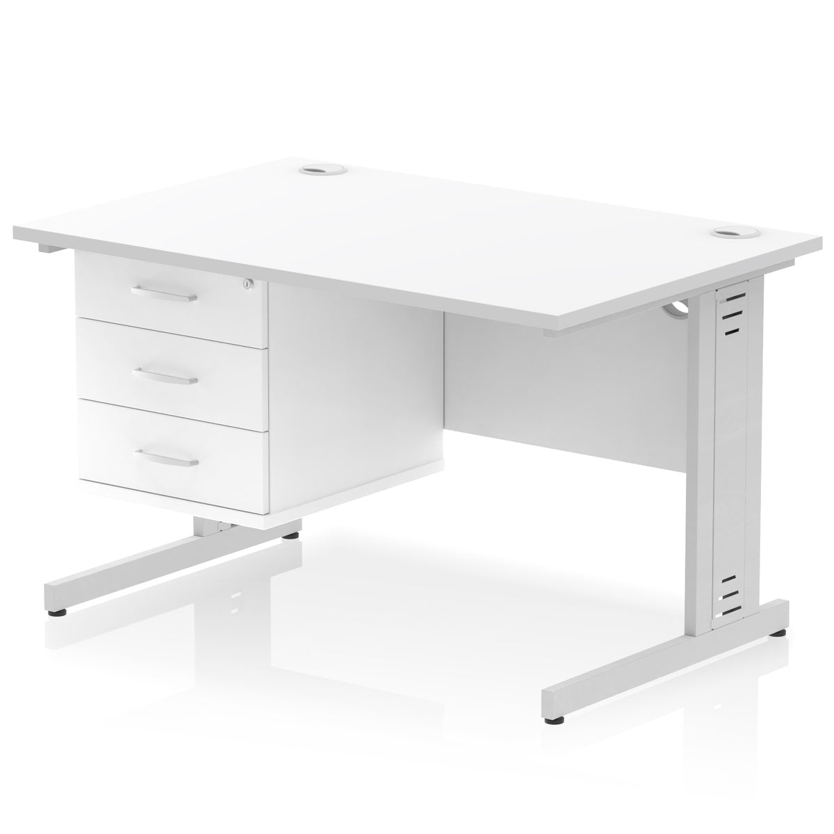 ID Workplace Cable Managed Desk – 1200mm White 3 Drawer Silver - Industrious Decor
