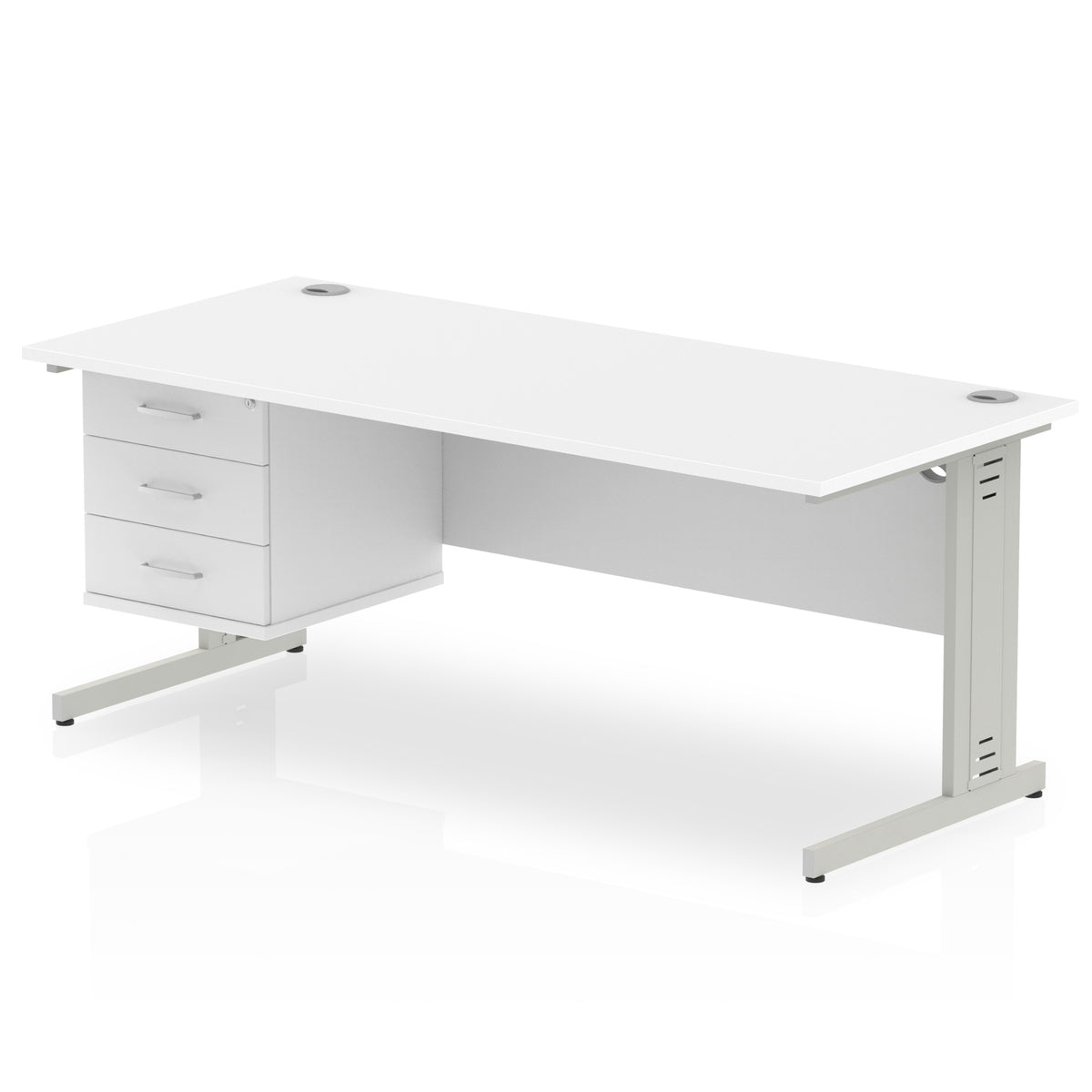 ID Workplace Cable Managed Desk – 1800mm White 3 Drawer Silver - Industrious Decor