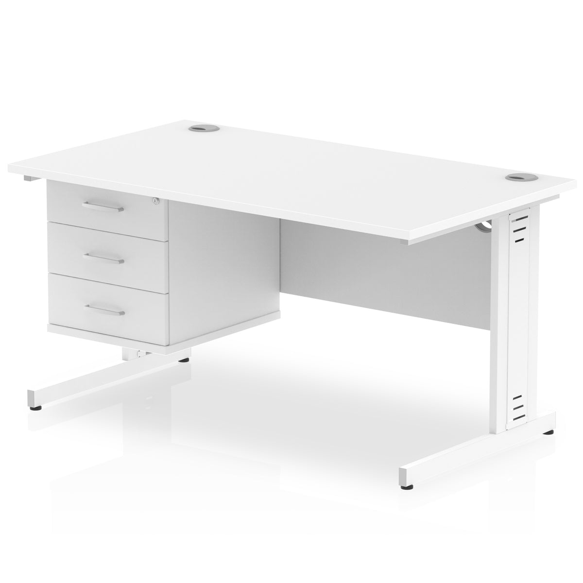 ID Workplace Cable Managed Desk – 1400mm White 3 Drawer White - Industrious Decor