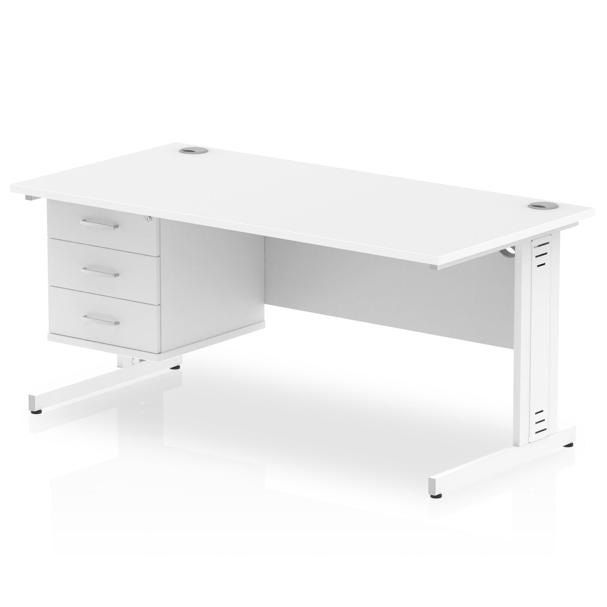 ID Workplace Cable Managed Desk – 1600mm White 3 Drawer White - Industrious Decor