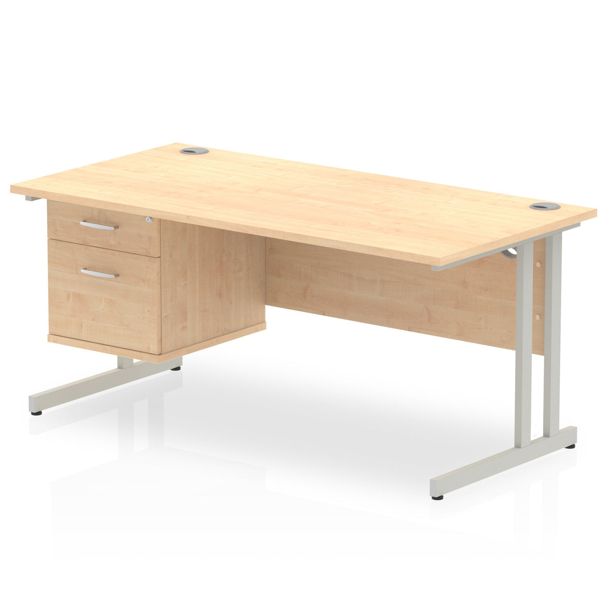 ID Workplace Cantilever Desk with 2 Drawer Fixed Pedestal Maple Silver - Industrious Decor